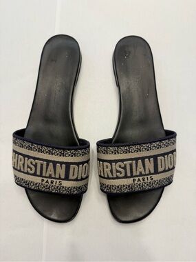 Dior Black and Beige Logo Slide Sandals Size 41/ US 11